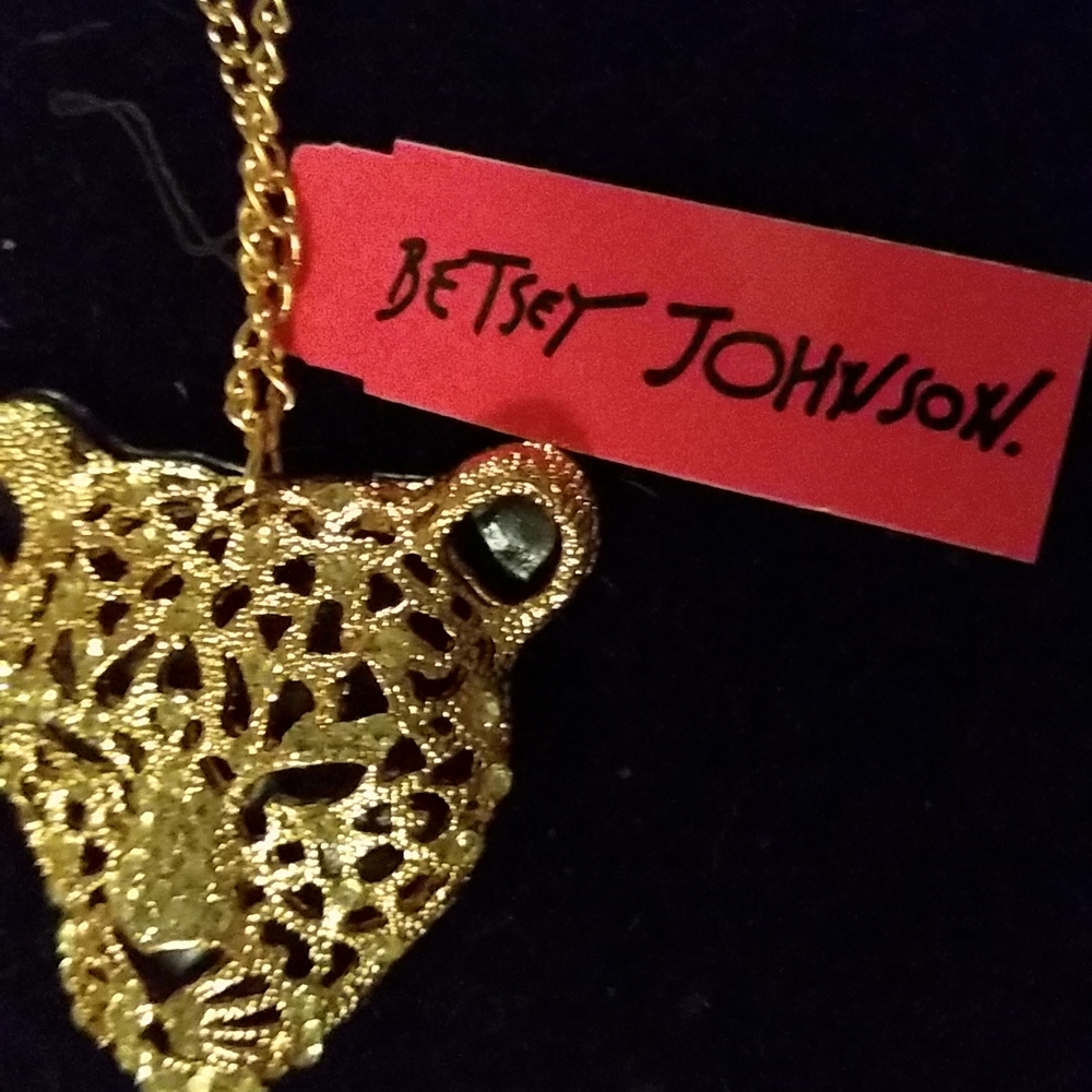 Black & Goldtone Leopard Cheetah with White Crystals Pendant Necklace - Picture 6 of 7